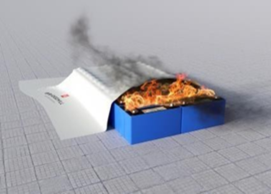 Löschdecke EXTREME für Lithium Batterie Feuer Demo